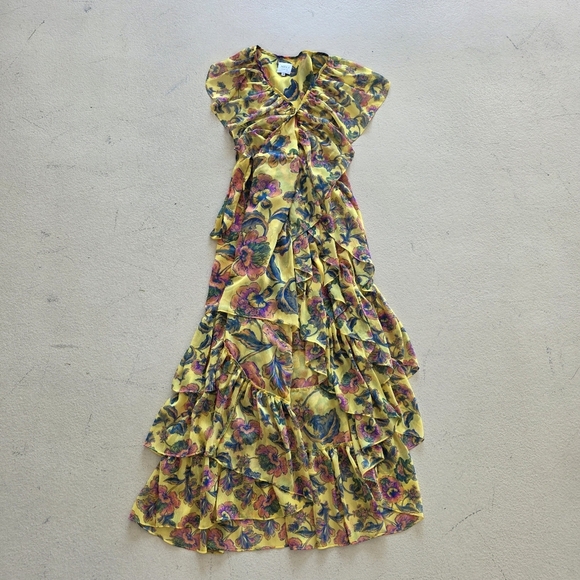 MISA Los Angeles Women's Yellow Floral Self Tie Ilune Wrap Dress Size Small - Picture 2 of 7